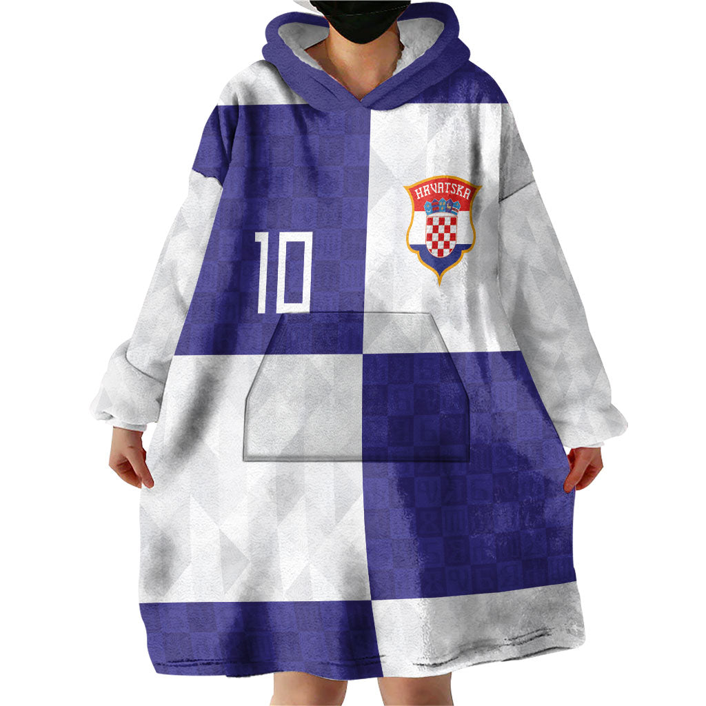 Croatia Football Custom Wearable Blanket Hoodie Checkerboard Pattern with Glagolitic Script Away Color