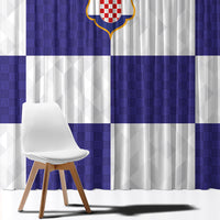 Croatia Football Window Curtain Checkerboard Pattern with Glagolitic Script Away Color