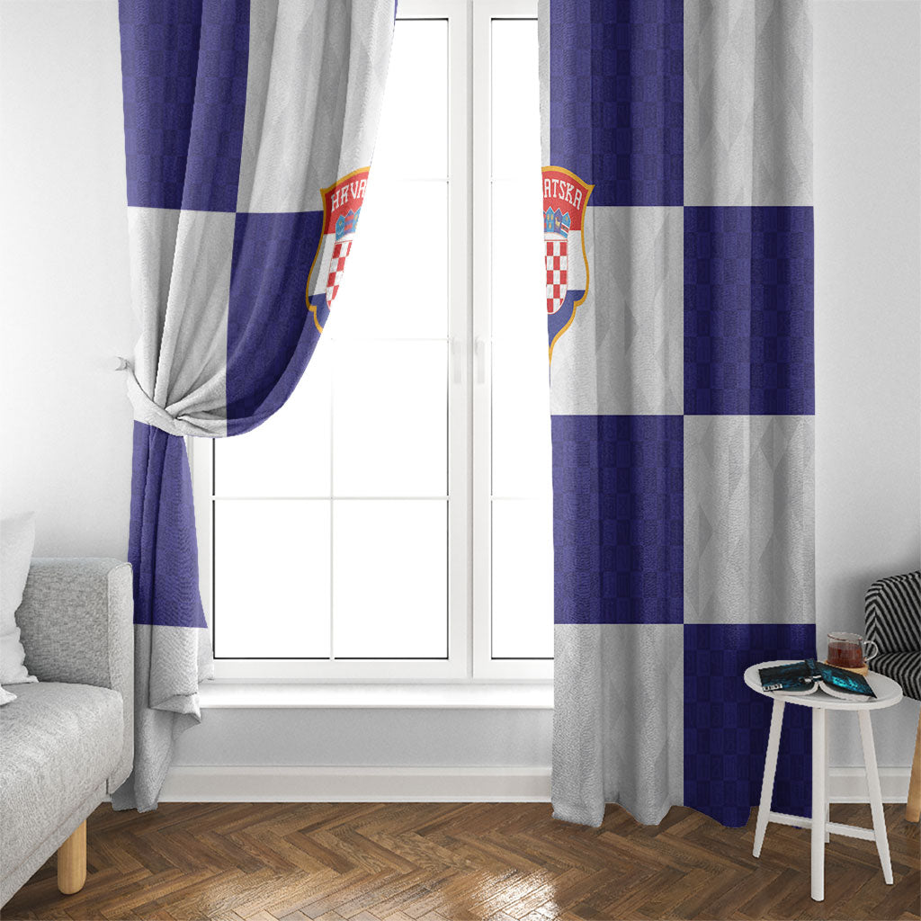 Croatia Football Window Curtain Checkerboard Pattern with Glagolitic Script Away Color