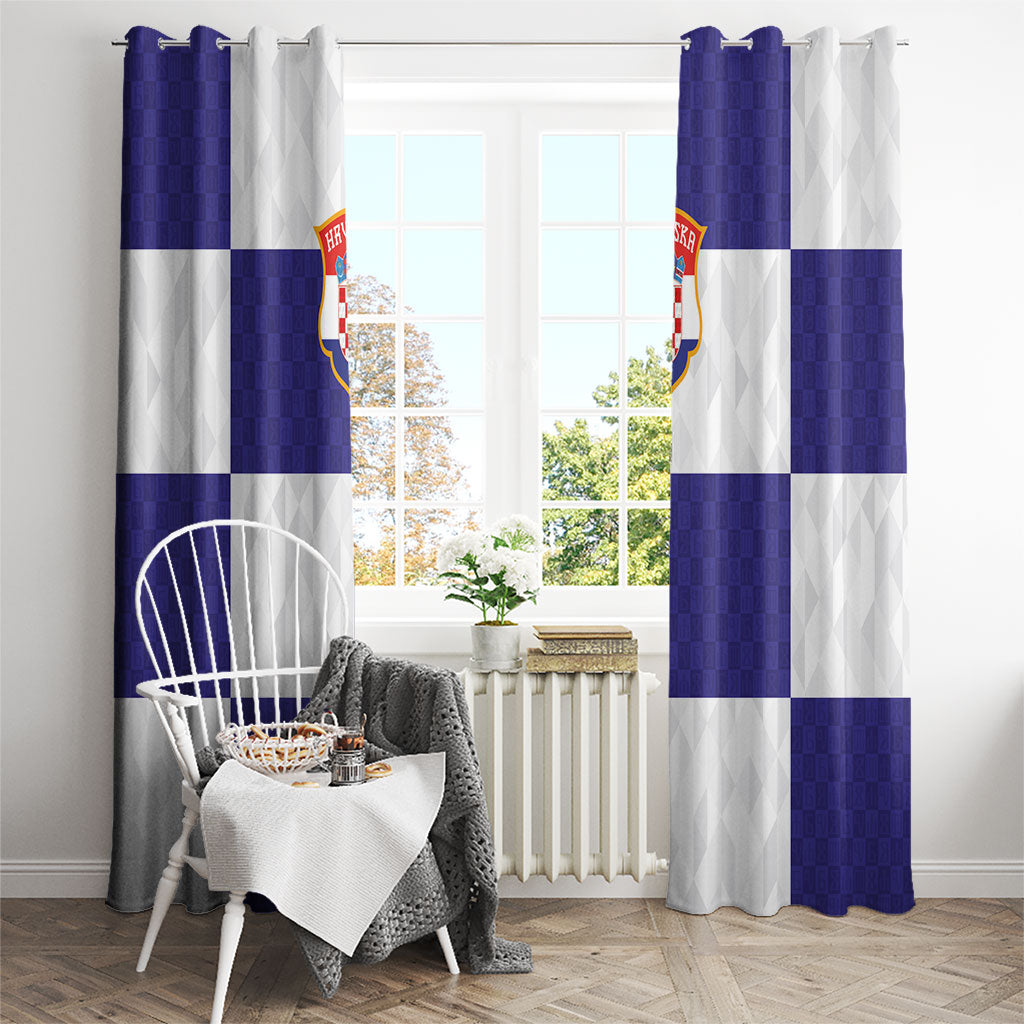 Croatia Football Window Curtain Checkerboard Pattern with Glagolitic Script Away Color