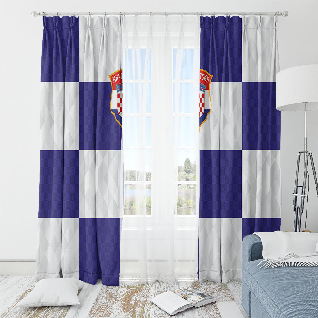 Croatia Football Window Curtain Checkerboard Pattern with Glagolitic Script Away Color