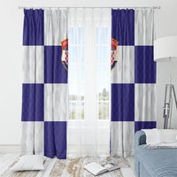 Croatia Football Window Curtain Checkerboard Pattern with Glagolitic Script Away Color