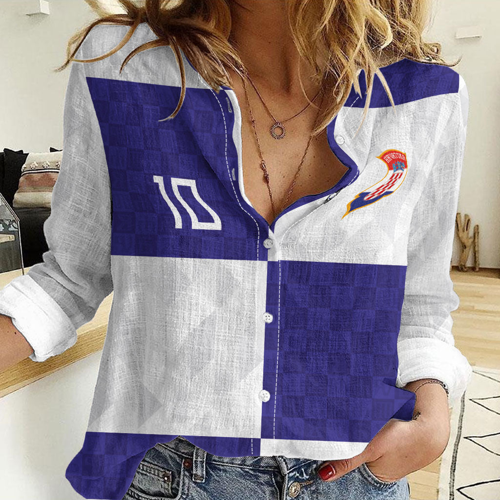 Croatia Football Custom Women Casual Shirt Checkerboard Pattern with Glagolitic Script Away Color