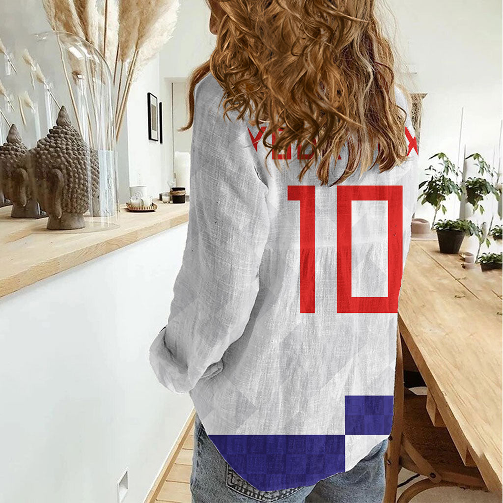 Croatia Football Custom Women Casual Shirt Checkerboard Pattern with Glagolitic Script Away Color