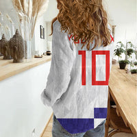 Croatia Football Custom Women Casual Shirt Checkerboard Pattern with Glagolitic Script Away Color