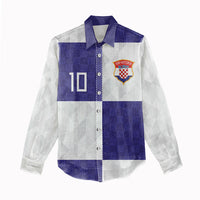 Croatia Football Custom Women Casual Shirt Checkerboard Pattern with Glagolitic Script Away Color