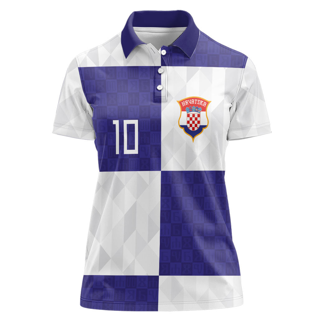 Croatia Football Custom Women Polo Shirt Checkerboard Pattern with Glagolitic Script Away Color