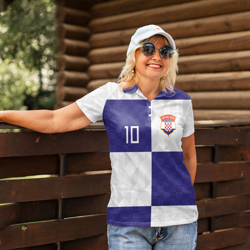 Croatia Football Custom Women Polo Shirt Checkerboard Pattern with Glagolitic Script Away Color