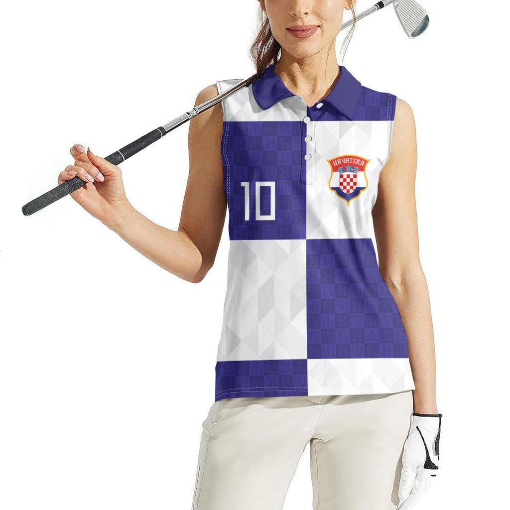Croatia Football Custom Women Sleeveless Polo Shirt Checkerboard Pattern with Glagolitic Script Away Color