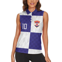 Croatia Football Custom Women Sleeveless Polo Shirt Checkerboard Pattern with Glagolitic Script Away Color