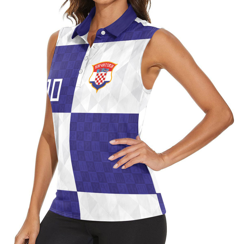 Croatia Football Custom Women Sleeveless Polo Shirt Checkerboard Pattern with Glagolitic Script Away Color
