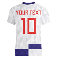 Croatia Football Custom Women V-Neck T-Shirt Checkerboard Pattern with Glagolitic Script Away Color