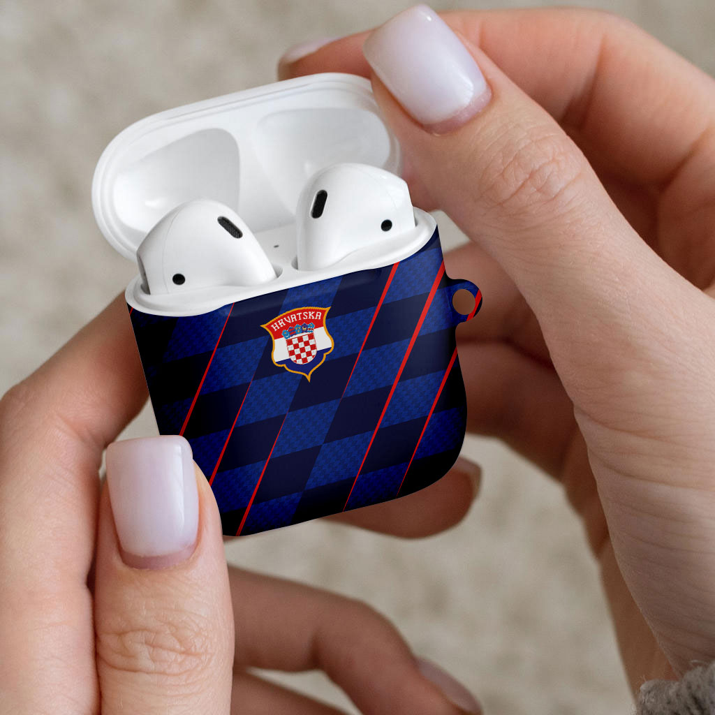 Croatia Football AirPods Case Glagolitic Script Checkerboard Sporty Style Away Color