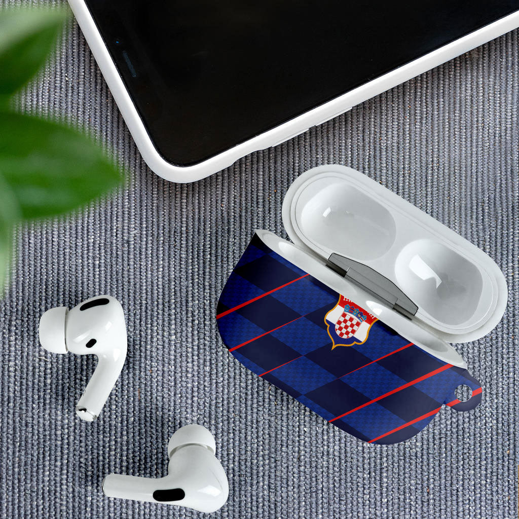 Croatia Football AirPods Case Glagolitic Script Checkerboard Sporty Style Away Color