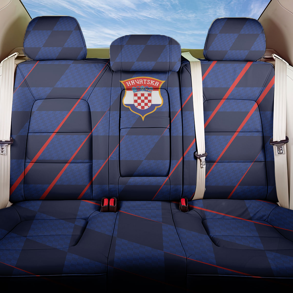 Croatia Football Back Car Seat Cover Glagolitic Script Checkerboard Sporty Style Away Color