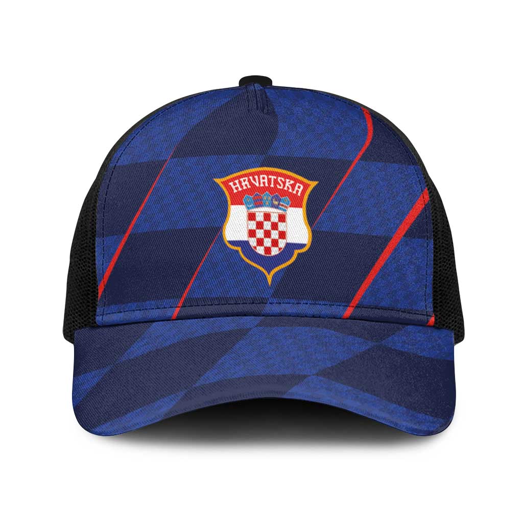 Croatia Football Baseball Net Cap Glagolitic Script Checkerboard Sporty Style Away Color