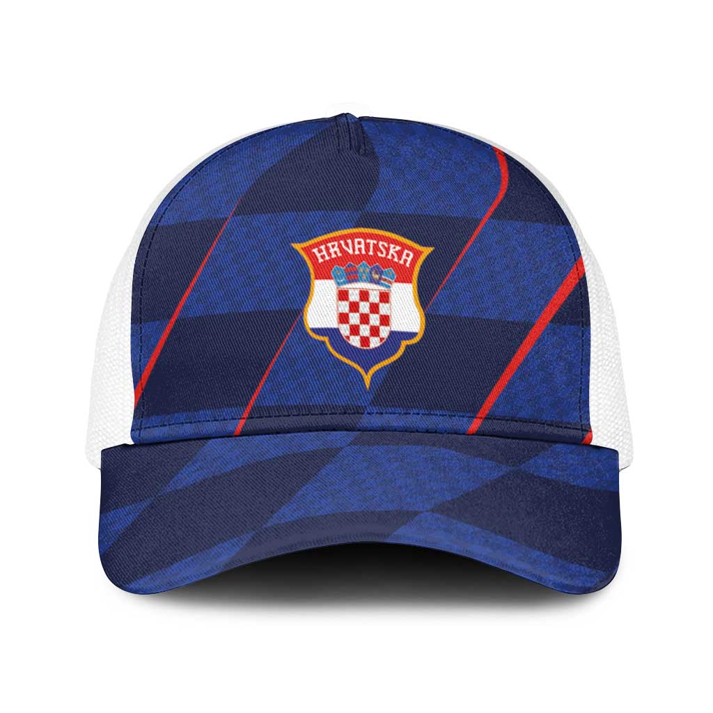 Croatia Football Baseball Net Cap Glagolitic Script Checkerboard Sporty Style Away Color