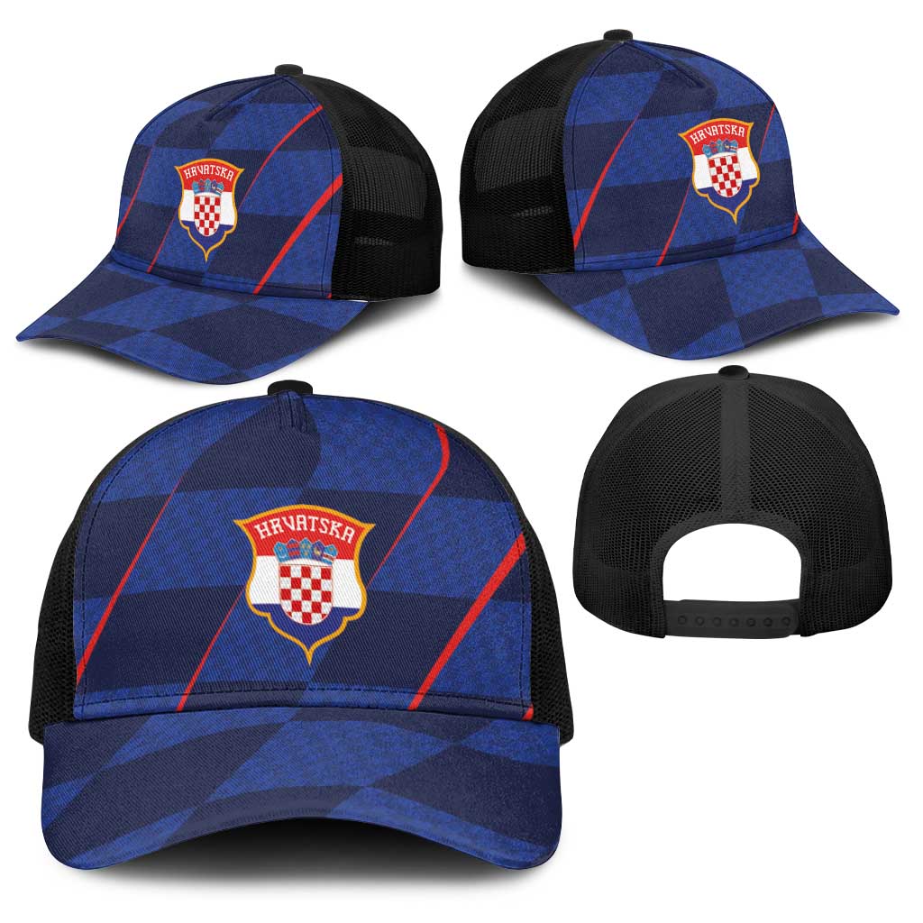 Croatia Football Baseball Net Cap Glagolitic Script Checkerboard Sporty Style Away Color