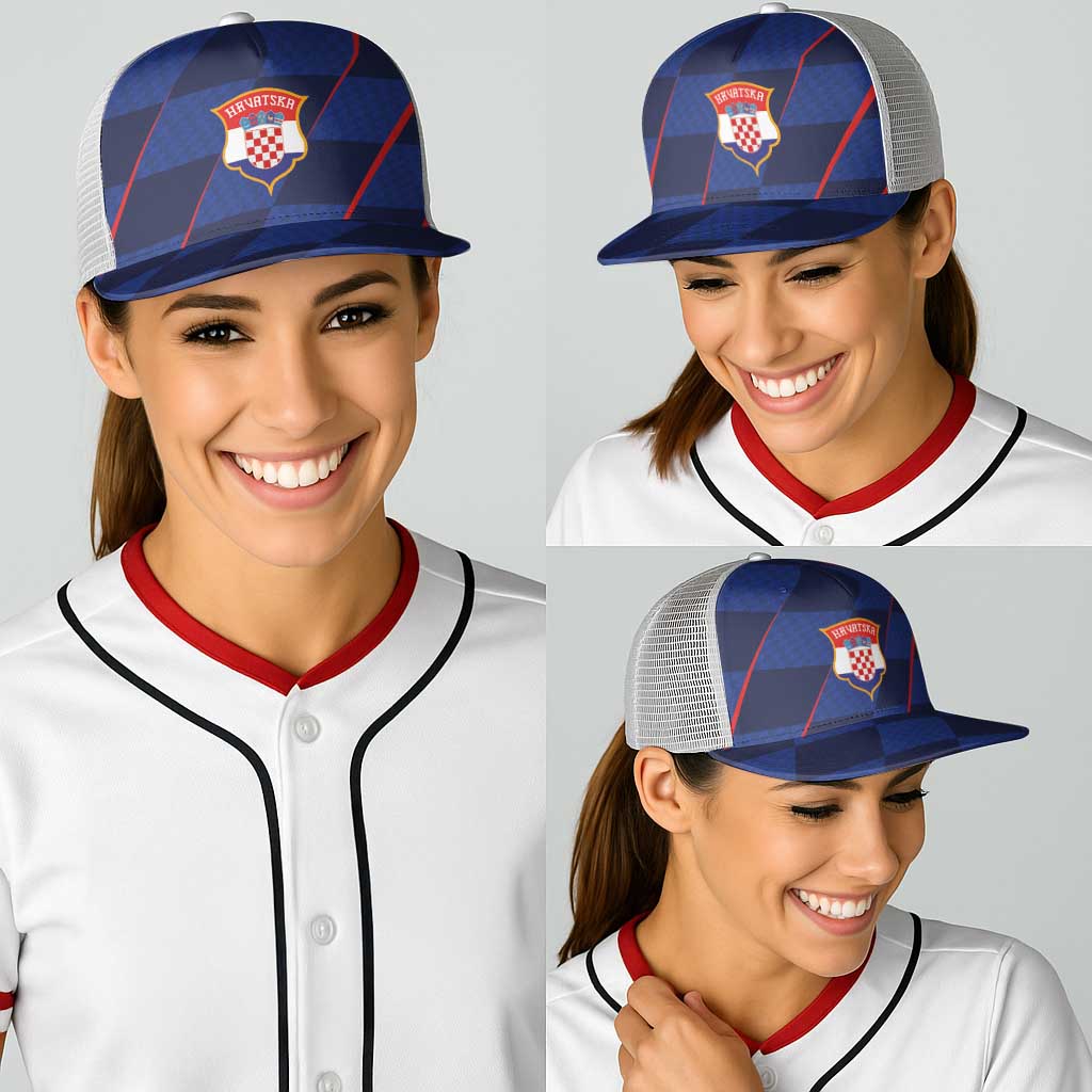 Croatia Football Baseball Net Cap Glagolitic Script Checkerboard Sporty Style Away Color