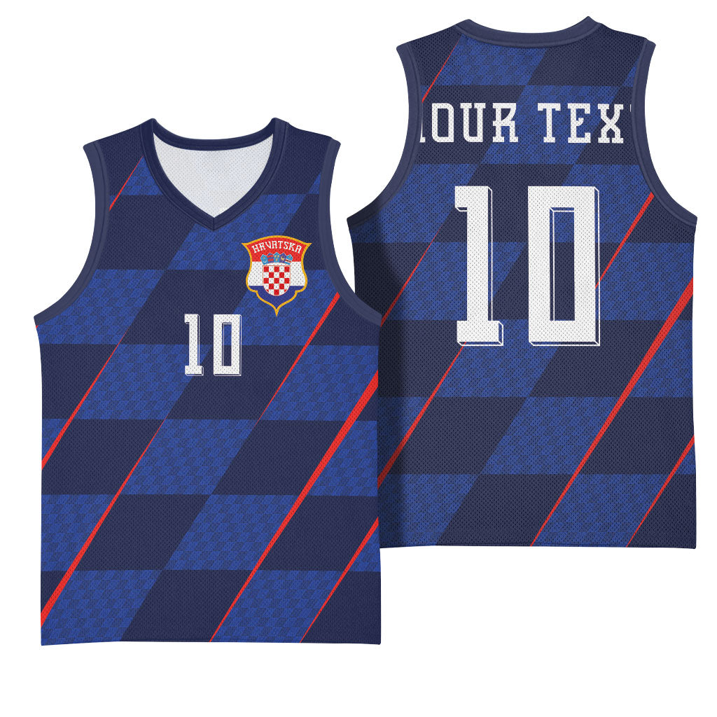 Croatia Football Custom Basketball Jersey Glagolitic Script Checkerboard Sporty Style Away Color
