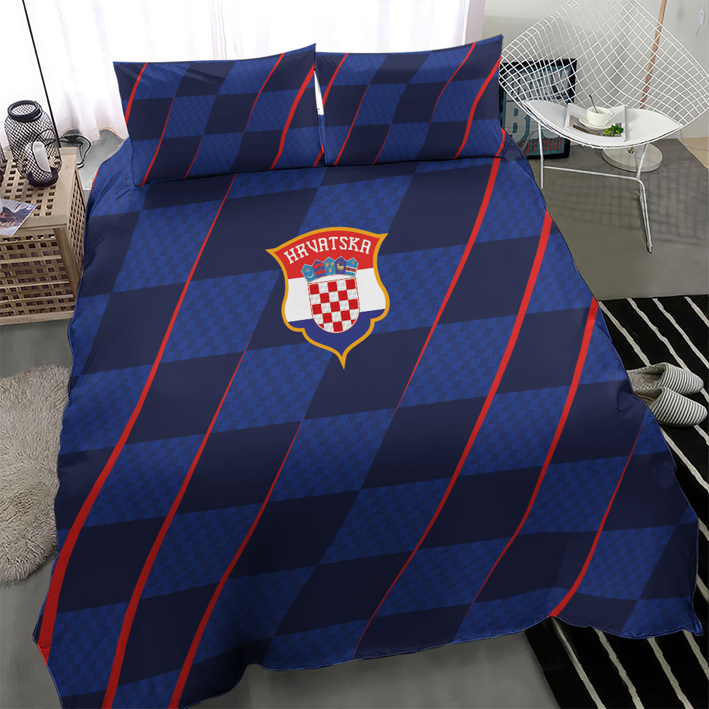 Croatia Football Bedding Set Glagolitic Script Checkerboard Sporty Style Away Color