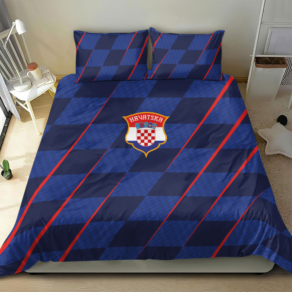 Croatia Football Bedding Set Glagolitic Script Checkerboard Sporty Style Away Color