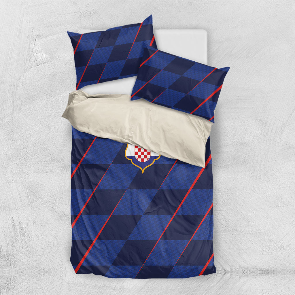 Croatia Football Bedding Set Glagolitic Script Checkerboard Sporty Style Away Color