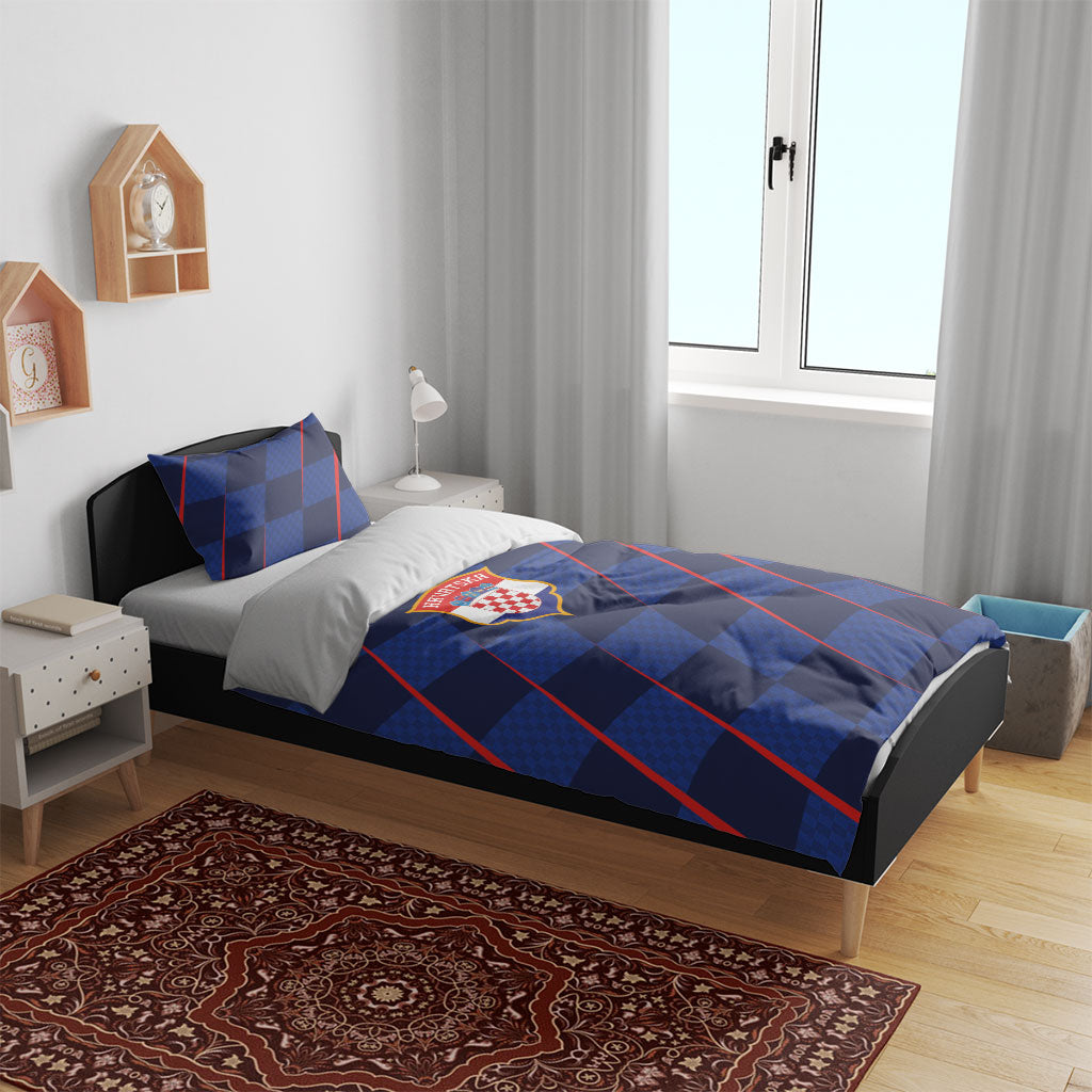 Croatia Football Bedding Set Glagolitic Script Checkerboard Sporty Style Away Color