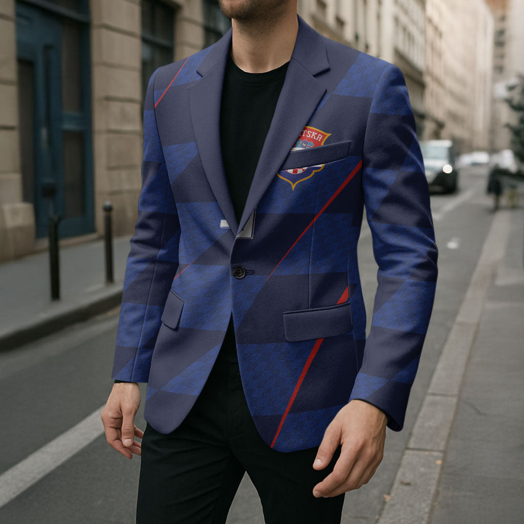 Croatia Football Custom Blazer Glagolitic Script Checkerboard Sporty Style Away Color