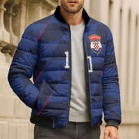 Croatia Football Custom Bomber Puffer Jacket Glagolitic Script Checkerboard Sporty Style Away Color