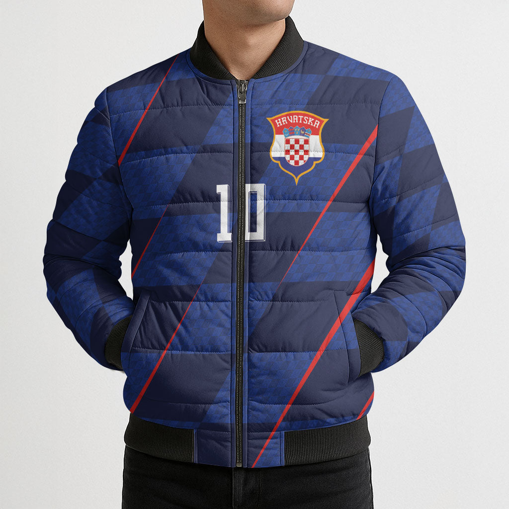 Croatia Football Custom Bomber Puffer Jacket Glagolitic Script Checkerboard Sporty Style Away Color