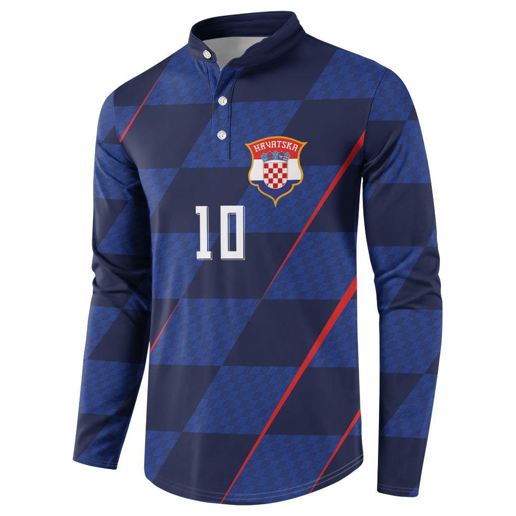 Croatia Football Custom Button Sweatshirt Glagolitic Script Checkerboard Sporty Style Away Color