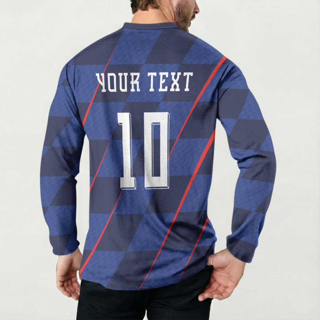 Croatia Football Custom Button Sweatshirt Glagolitic Script Checkerboard Sporty Style Away Color