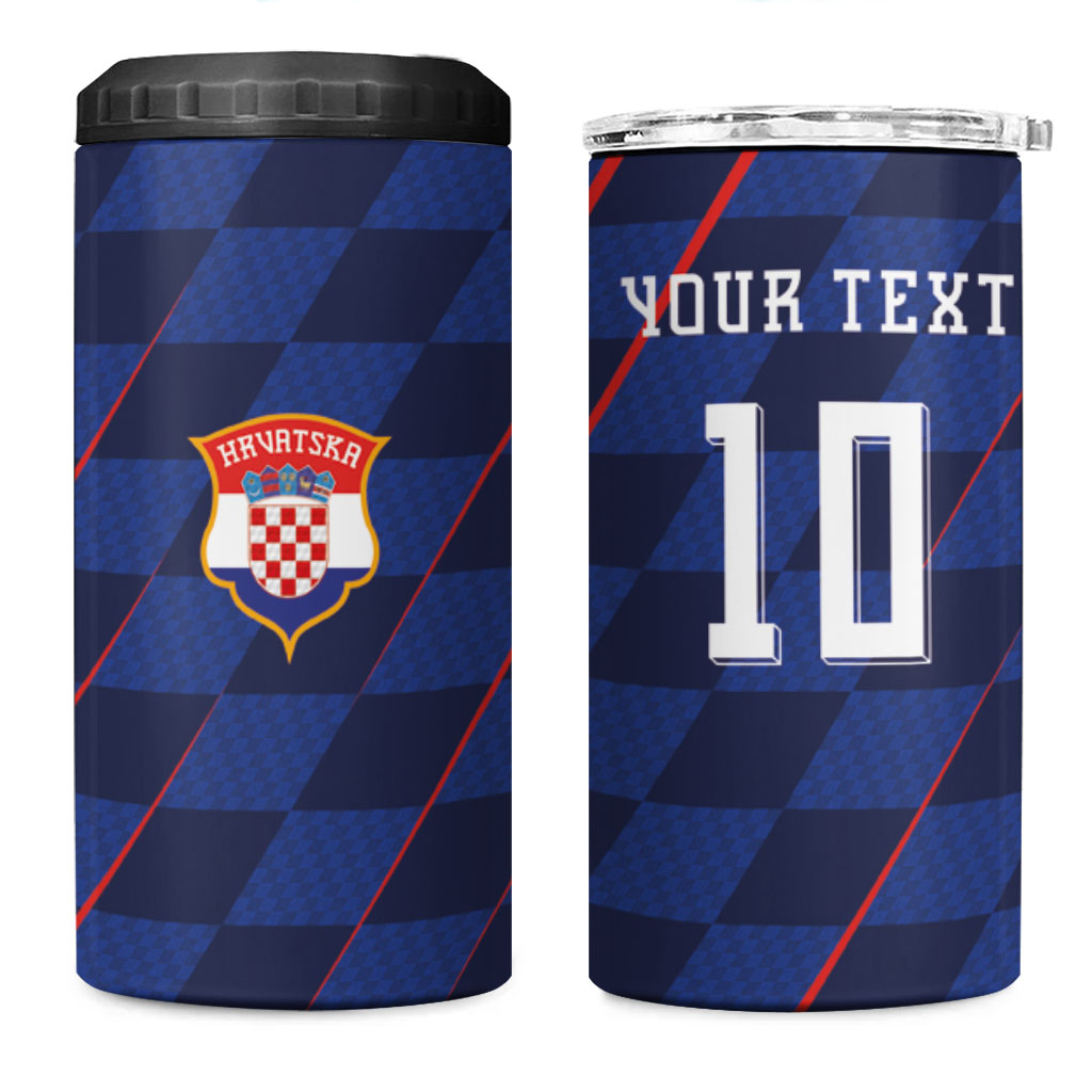 Croatia Football Custom 4 in 1 Can Cooler Tumbler Glagolitic Script Checkerboard Sporty Style Away Color