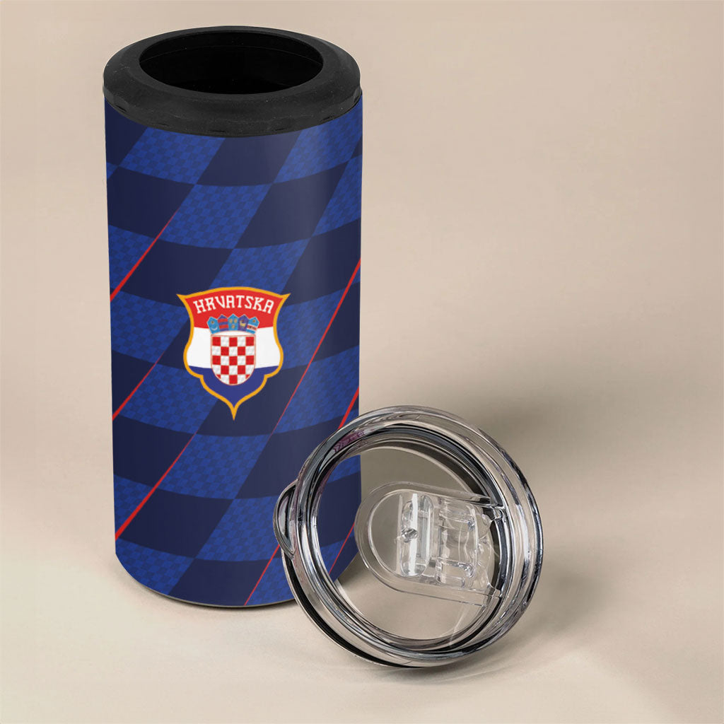 Croatia Football Custom 4 in 1 Can Cooler Tumbler Glagolitic Script Checkerboard Sporty Style Away Color