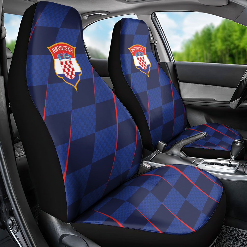 Croatia Football Car Seat Cover Glagolitic Script Checkerboard Sporty Style Away Color