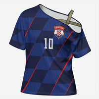 Croatia Football Custom Cross Shoulder Shirt Glagolitic Script Checkerboard Sporty Style Away Color