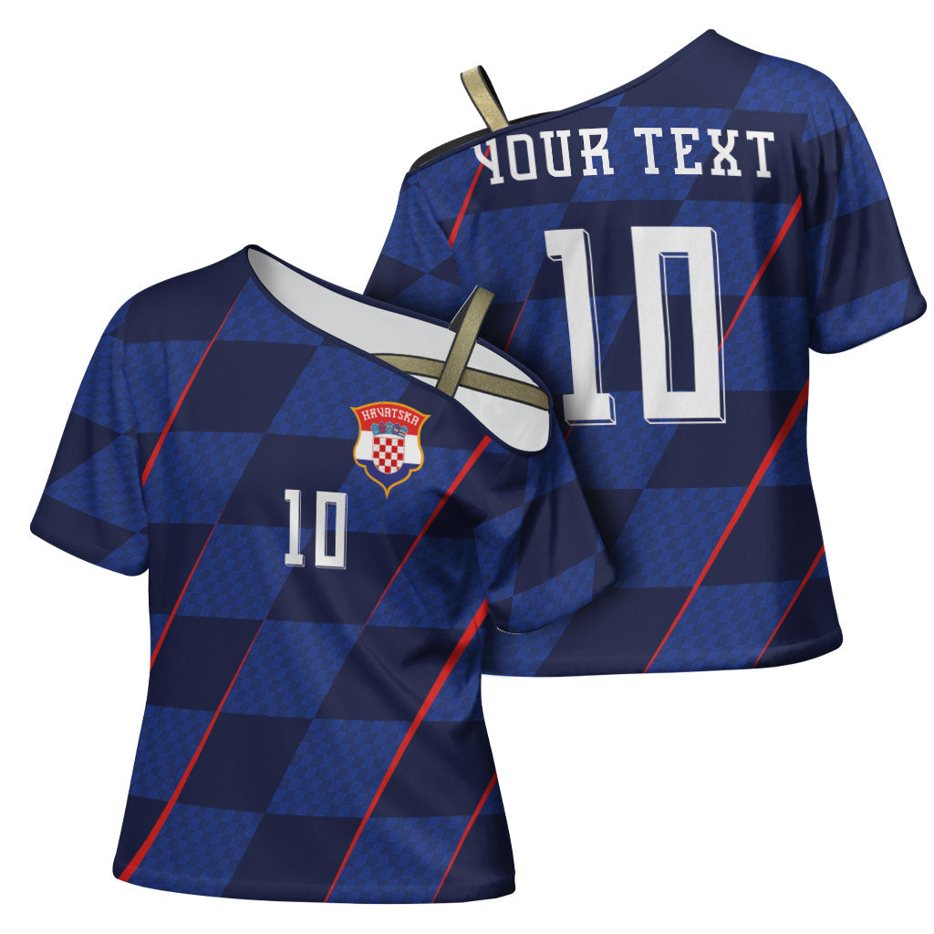 Croatia Football Custom Cross Shoulder Shirt Glagolitic Script Checkerboard Sporty Style Away Color