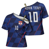 Croatia Football Custom Cross Shoulder Shirt Glagolitic Script Checkerboard Sporty Style Away Color