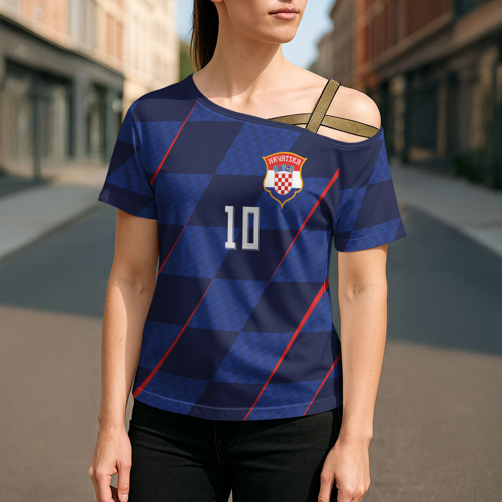 Croatia Football Custom Cross Shoulder Shirt Glagolitic Script Checkerboard Sporty Style Away Color