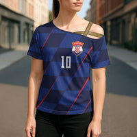 Croatia Football Custom Cross Shoulder Shirt Glagolitic Script Checkerboard Sporty Style Away Color