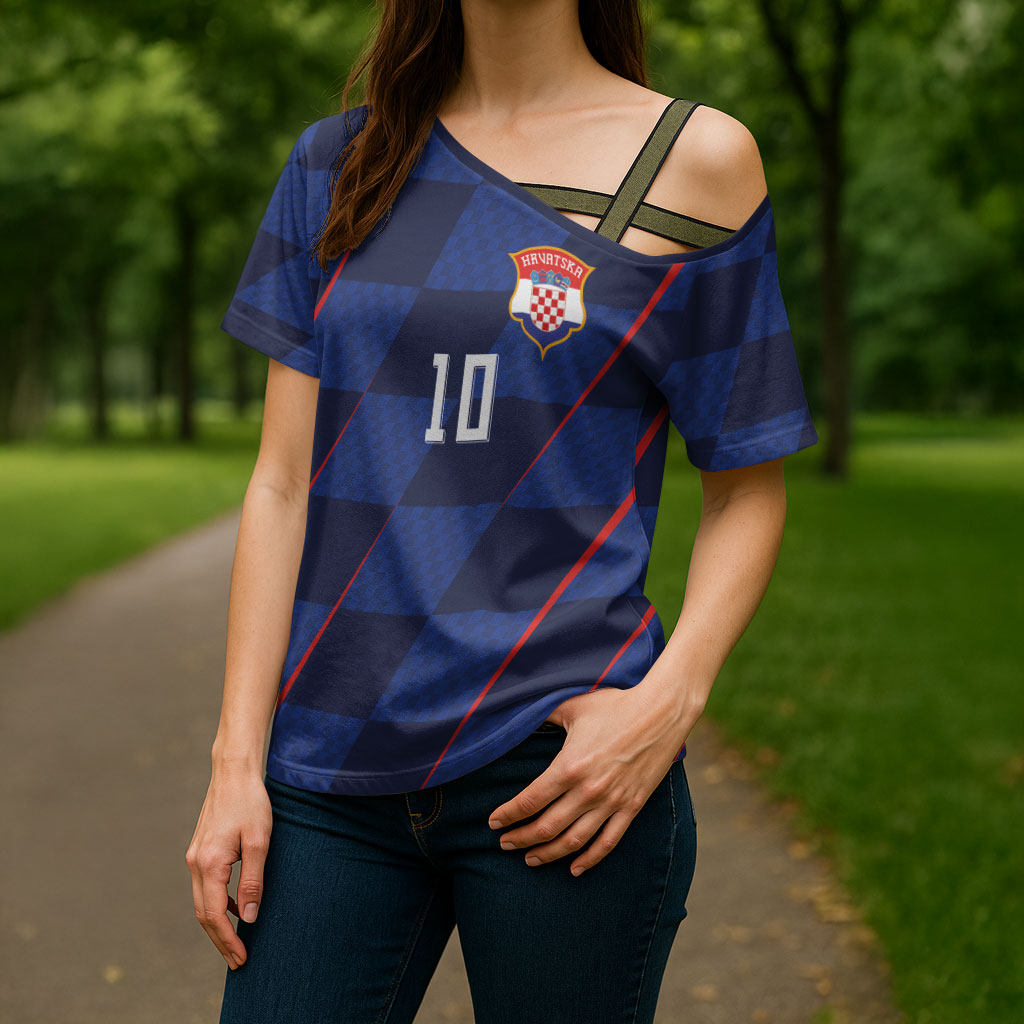Croatia Football Custom Cross Shoulder Shirt Glagolitic Script Checkerboard Sporty Style Away Color