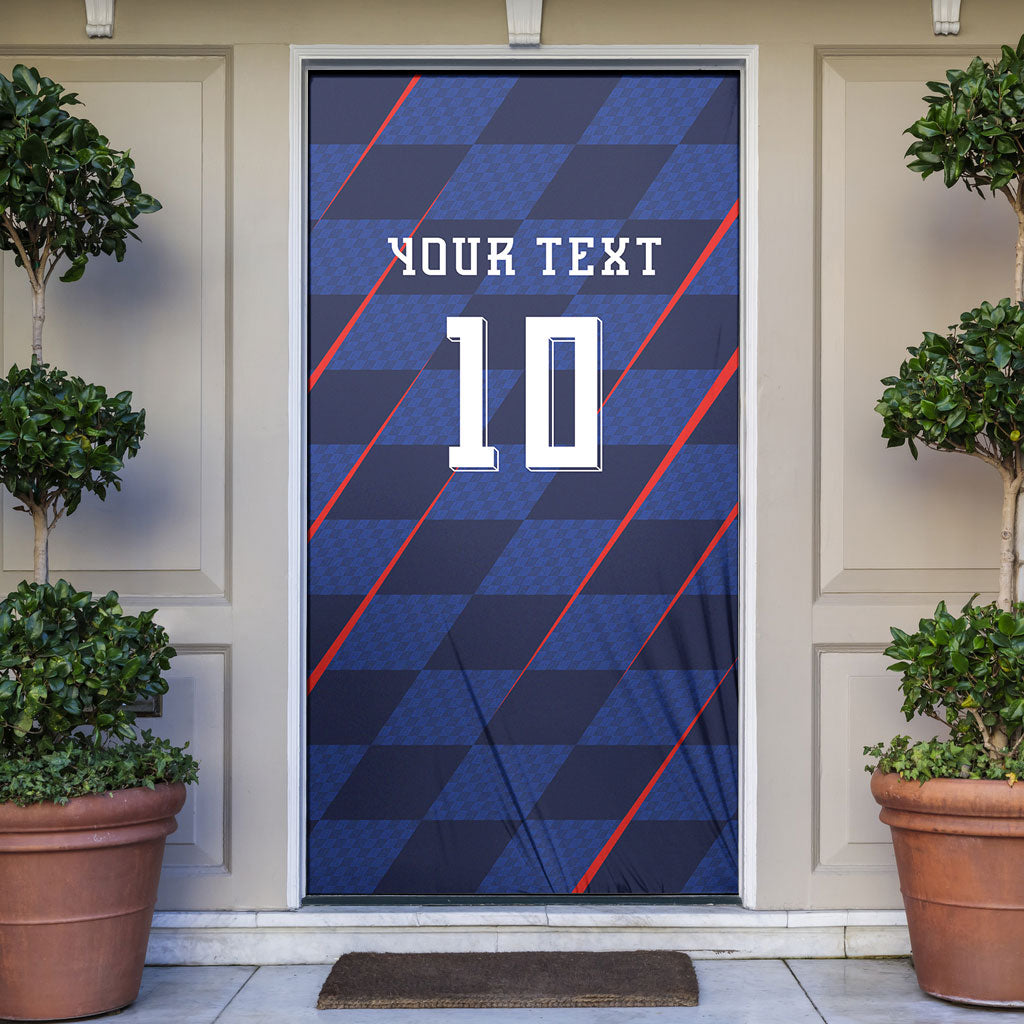 Croatia Football Custom Door Cover Glagolitic Script Checkerboard Sporty Style Away Color
