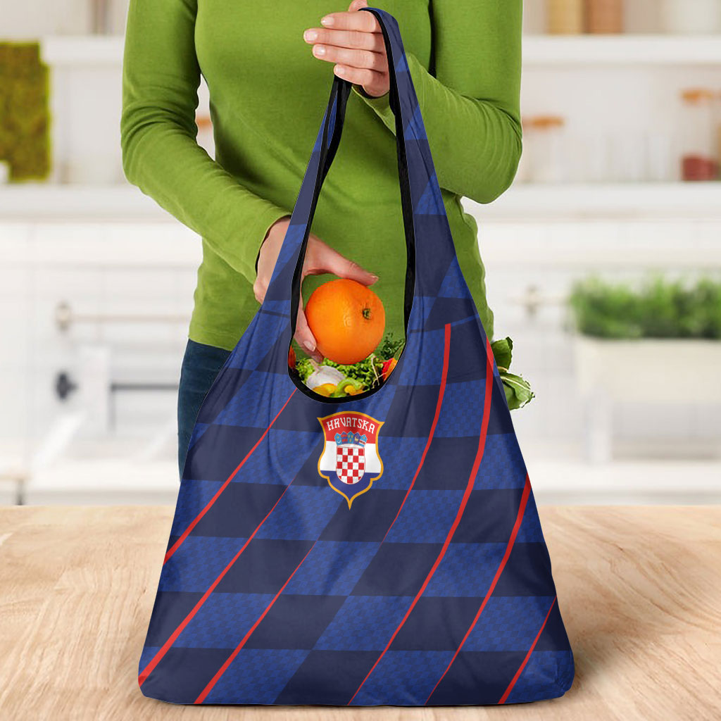 Croatia Football Grocery Bag Glagolitic Script Checkerboard Sporty Style Away Color