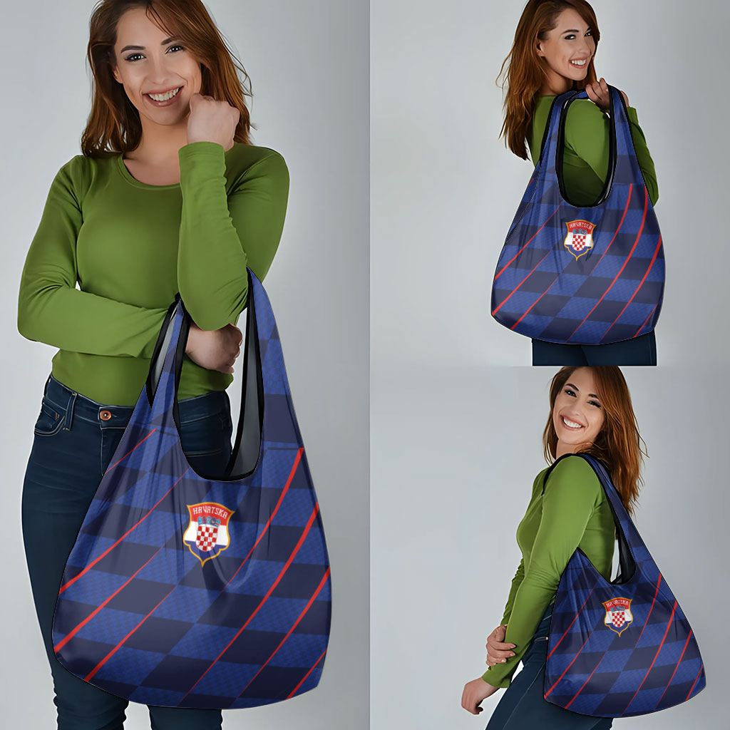 Croatia Football Grocery Bag Glagolitic Script Checkerboard Sporty Style Away Color