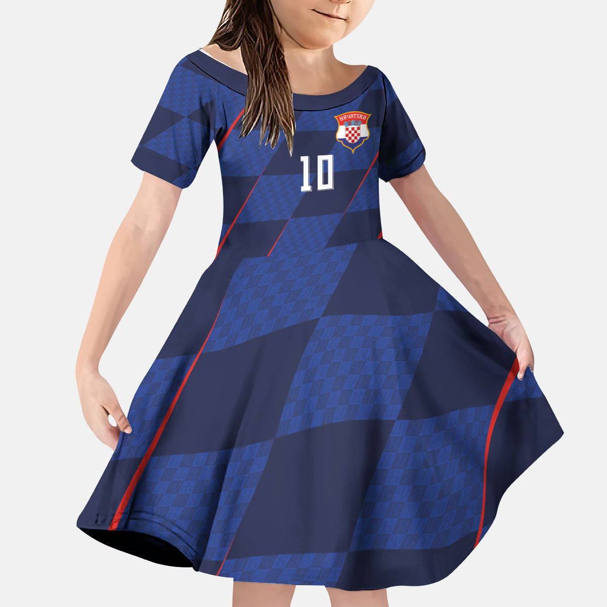 Croatia Football Custom Kid Short Sleeve Dress Glagolitic Script Checkerboard Sporty Style Away Color