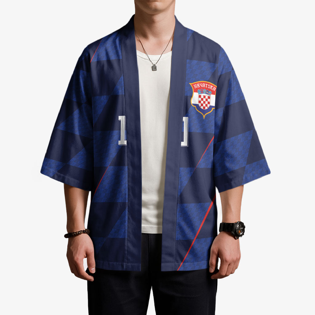 Croatia Football Custom Kimono Glagolitic Script Checkerboard Sporty Style Away Color