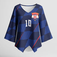 Croatia Football Custom Kimono Sleeve Blouse Glagolitic Script Checkerboard Sporty Style Away Color