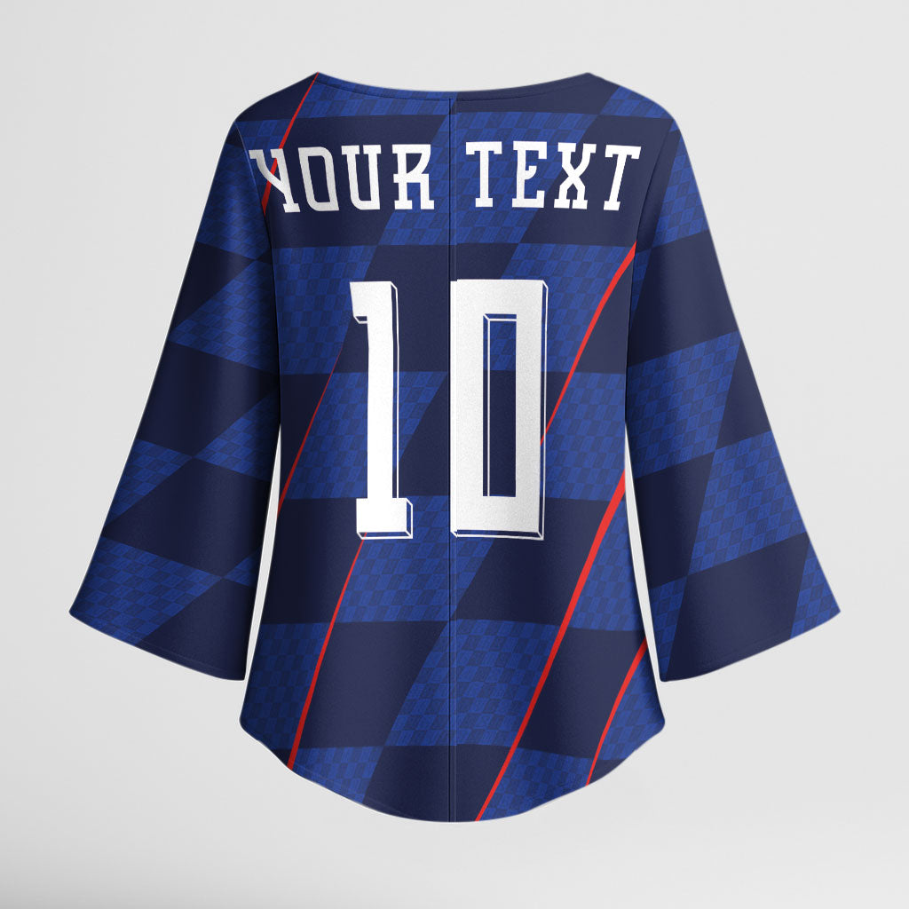 Croatia Football Custom Kimono Sleeve Blouse Glagolitic Script Checkerboard Sporty Style Away Color