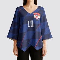 Croatia Football Custom Kimono Sleeve Blouse Glagolitic Script Checkerboard Sporty Style Away Color